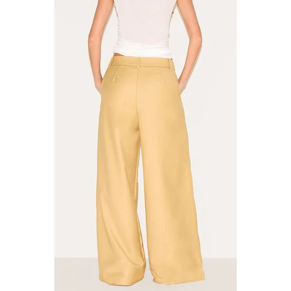 Caramel Roux Pantalon Large Tissé À Double Pli