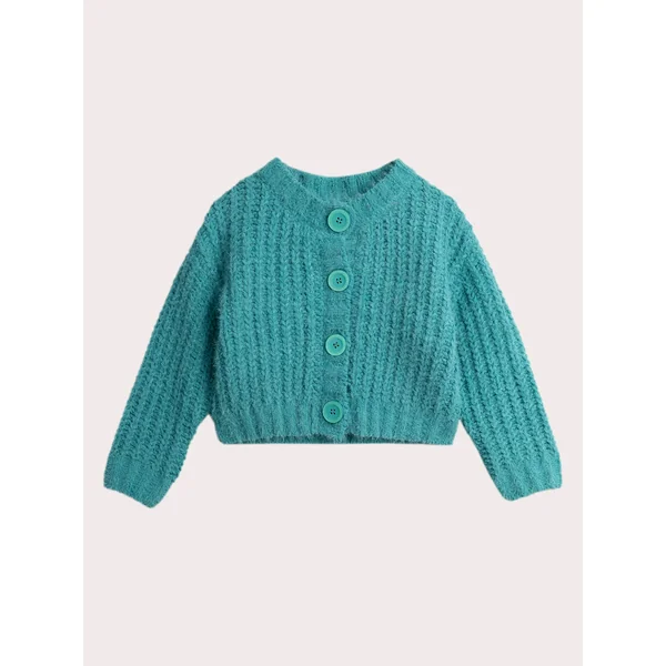 Cardigan bleu vert en maille plume pour fille - Soins Bébé Naturels & Produits Maman Après Naissance