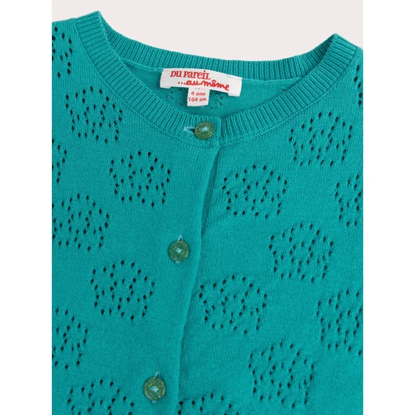 Cardigan manches longues turquoise ajouré - Soins Bébé Naturels & Produits Maman Après Naissance