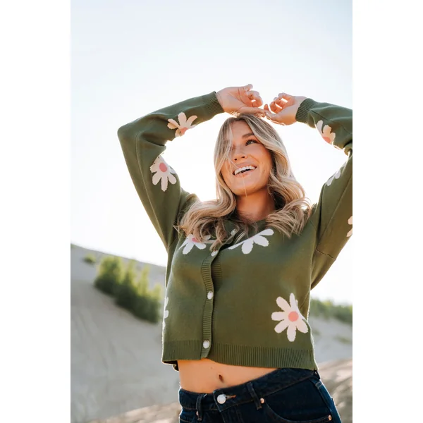 Cardigan à fleurs - vert prairie