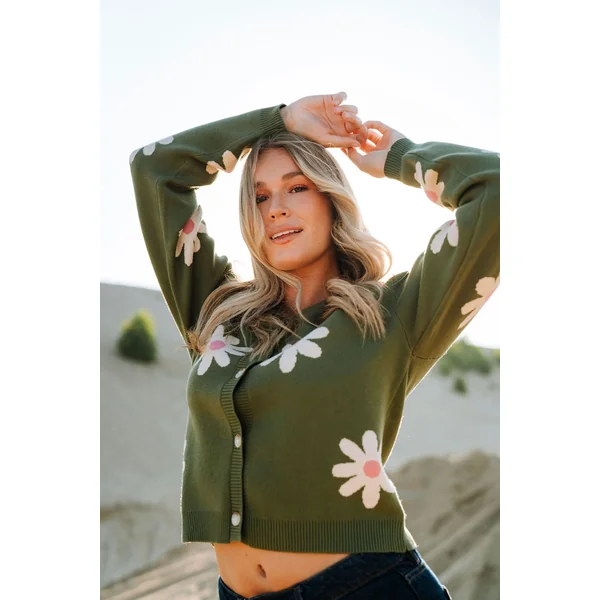 Cardigan à fleurs - vert prairie