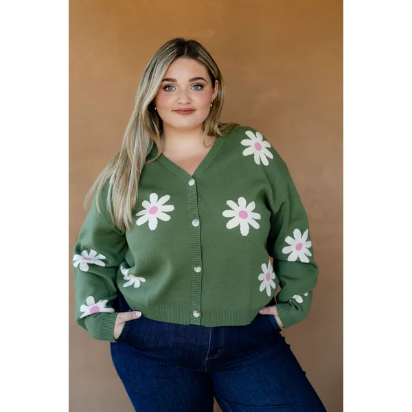 Cardigan à fleurs - vert prairie