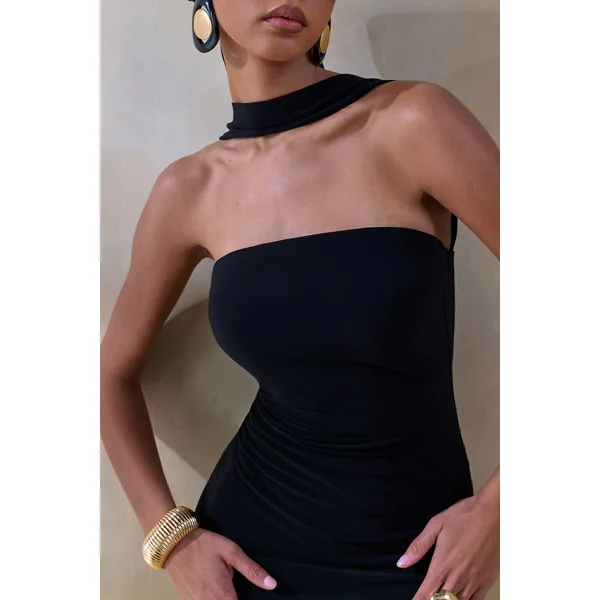 Caresse | Mini-robe noire bandeau avec détail foulard