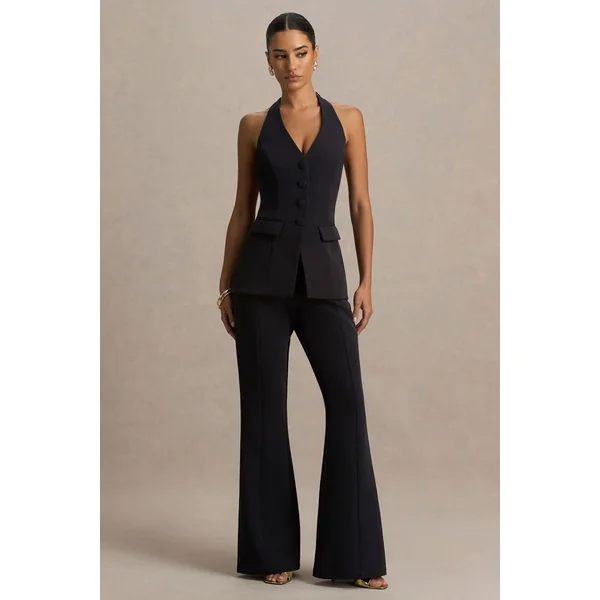 Carina | Pantalon tailleur noir à jambe évasée
