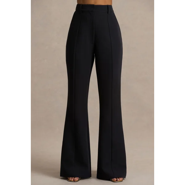 Carina | Pantalon tailleur noir à jambe évasée