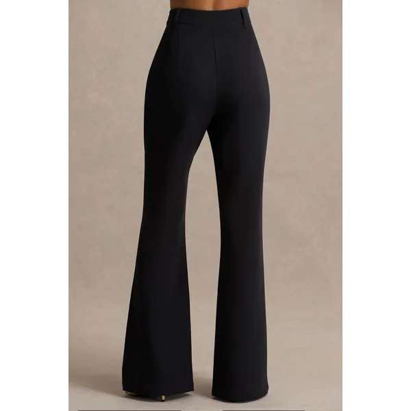 Carina | Pantalon tailleur noir à jambe évasée