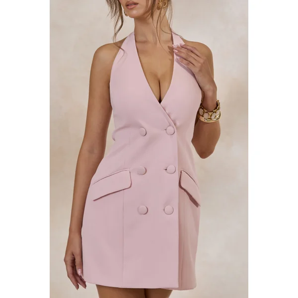 Carlin | Mini-Robe Rose à Décolleté Plongeant Avec Boutons et Coupe Structurée