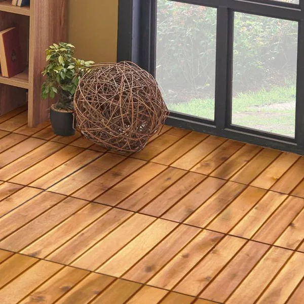 Carreaux de Terrasse en Bois d'Acacia27 Pièces Dalle Bois Huilé 30 x 30 CM Couvrant Surface de 24300 cm² pour Jardin Piscine Balcon