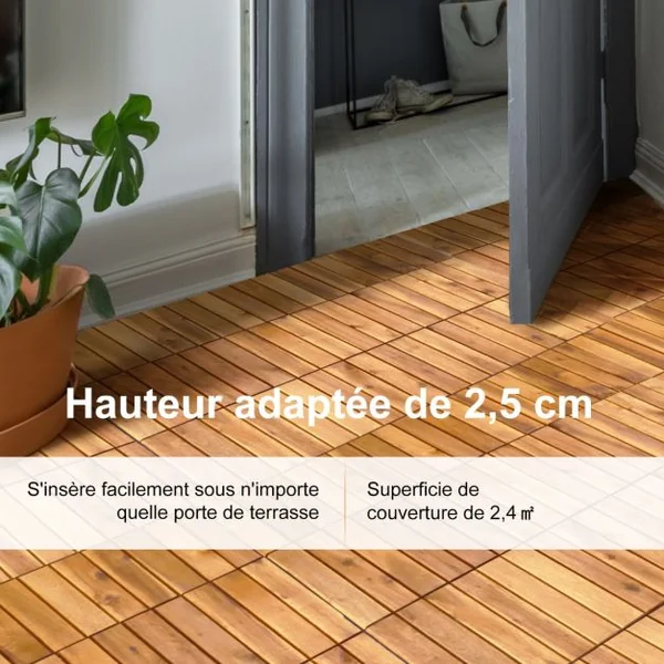 Carreaux de Terrasse en Bois d'Acacia27 Pièces Dalle Bois Huilé 30 x 30 CM Couvrant Surface de 24300 cm² pour Jardin Piscine Balcon