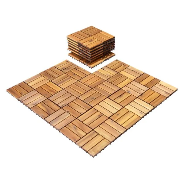 Carreaux de Terrasse en Bois d'Acacia27 Pièces Dalle Bois Huilé 30 x 30 CM Couvrant Surface de 24300 cm² Revêtement Extérieur ou Intérieur