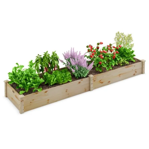 Carré Potager de Jardin Rectangulaire en Bois de Sapin 240x60x25CM Jardinière Surélevée avec Base Ouverte pour Fruits Légume