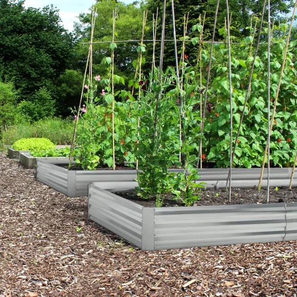 Carré Potager de Jardin Rectangulaire en Fer Galvanisé 242x122x30 CM Jardinière Surélevée Bac à Fleurs avec Base Ouverte