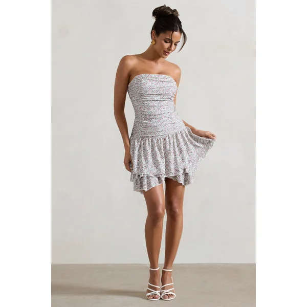 Casena | Mini-robe sans bretelles à ourlet et volants rouge et blanc