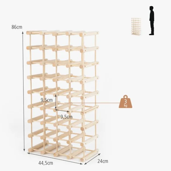 Casier à Vin en Bois avec Structure Stable en Bois Massif pour Cuisine Garde-manger Cave à Vin Bar