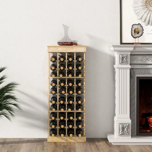 Casier à vin en Bois de Pin Etagère modulable et robuste pour 44 bouteilles de 9,5 cm de Dia. 46,4x27,6x113cm Naturel