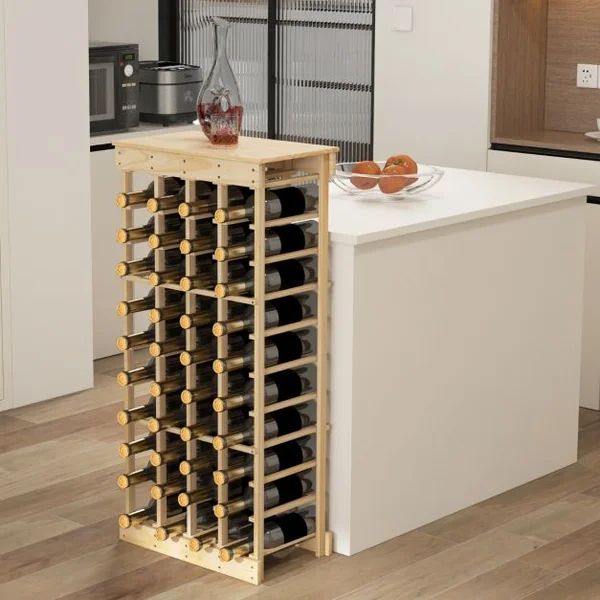 Casier à vin en Bois de Pin Etagère modulable et robuste pour 44 bouteilles de 9,5 cm de Dia. 46,4x27,6x113cm Naturel