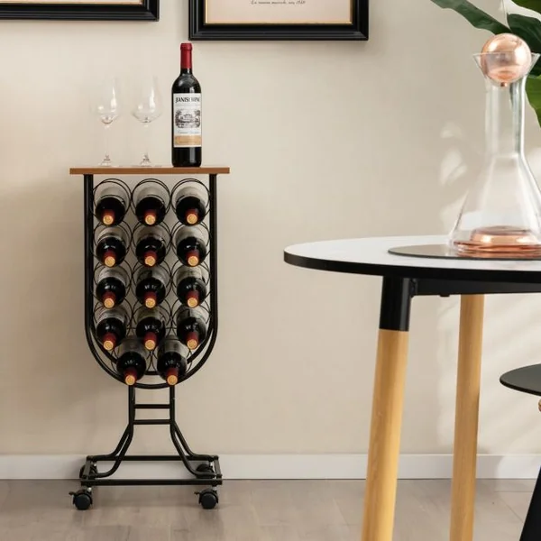 Casier à Vin Industriel en Métal pour 14 Bouteilles, Étagère à Vin Porte Bouteilles avec Roues Amovibles et Verrouillables