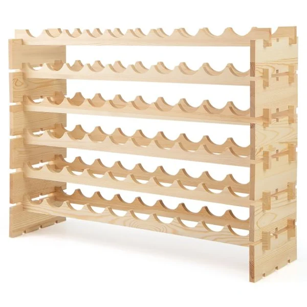 Casier à Vin Modulaire Empilable pour 60 Bouteilles Casier à Vin en Bois à 6 Niveaux Etagère de Présentation de Vin Autoportante Naturel