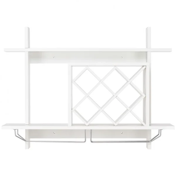Casier à Vin Étagère à Bouteilles de Verre Support Mural 2 Étages Grande Capacité de Rangement en MDF, 80x58.5cm, Blanc