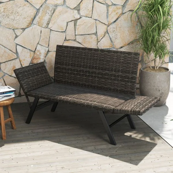 Causeuse Convertible de Terrasse pour 2 Personnes Rembourré en Mousse à Séchage Rapide Accoudoirs Réglables Capacité 300 Kg Gris