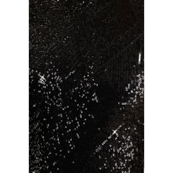 Cecy | Robe Longue en Sequins Noirs à Col Montant avec Manches Courtes