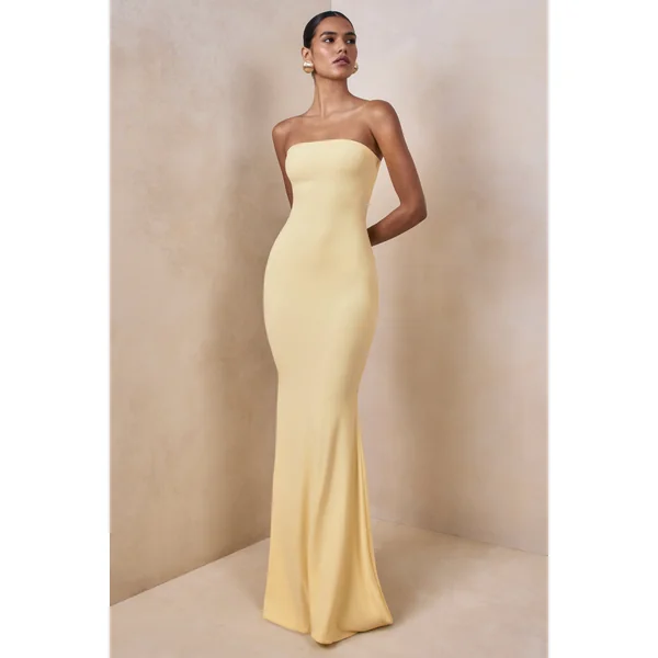 Ceremony | Robe longue jaune citron à encolure en bandeau