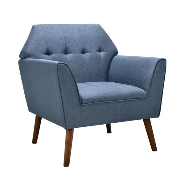 Chaise d’Appoint en Tissu Capitonné Canapé 1 Personne Rembourrée avec Pieds Antidérapants en Bois Fauteuil d’Appoint Bleu