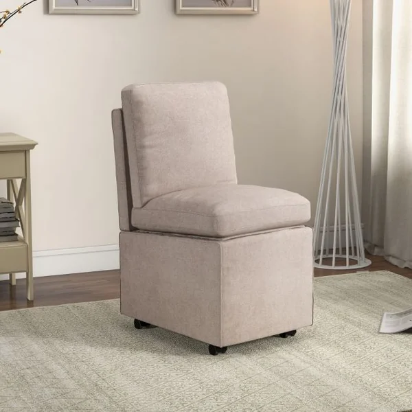 Chaise d'Appoint Moderne sans Accoudoirs avec Rangement Chaise en Tissu avec Coussins Épais Amovibles Fauteuil Simple Contemporain pour Chambre Café