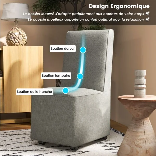 Chaise d'Appoint Moderne sans Accoudoirs Chaise Rembourrée en Tissu de Lin avec Fauteuil Simple Confortable pour Salon Chambre Salon Bureau Gris