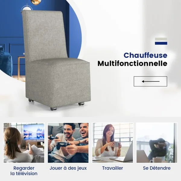 Chaise d'Appoint Moderne sans Accoudoirs Chaise Rembourrée en Tissu de Lin avec Fauteuil Simple Confortable pour Salon Chambre Salon Bureau Gris