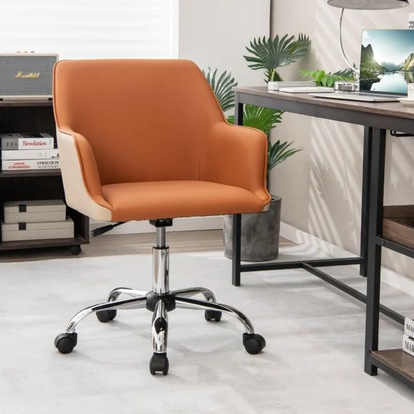 Chaise de Bureau en Cuir PU Siège Réglable Fauteuil de Bureau Pivotant Siège Ergonomique Charge 150 kg Marron