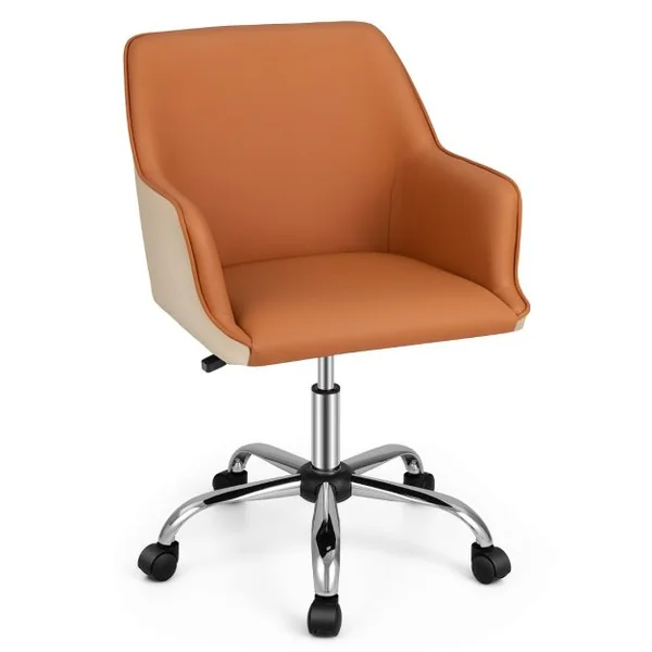 Chaise de Bureau en Cuir PU Siège Réglable Fauteuil de Bureau Pivotant Siège Ergonomique Charge 150 kg Marron