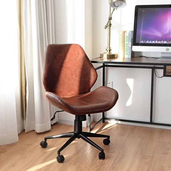 Chaise de Bureau en PU à 5 Roulettes Chaise Pivotante Réglable en Hauteur Charge Max.110KG Marron