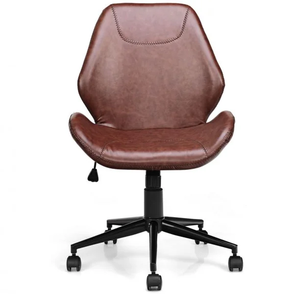 Chaise de Bureau en PU à 5 Roulettes Chaise Pivotante Réglable en Hauteur Charge Max.110KG Marron