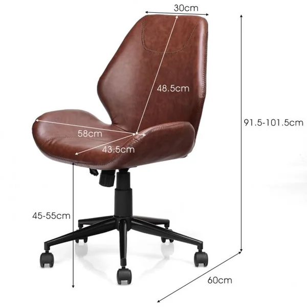 Chaise de Bureau en PU à 5 Roulettes Chaise Pivotante Réglable en Hauteur Charge Max.110KG Marron