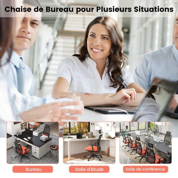 Chaise de Bureau Ergonomique Réglable en Hauteur Noir Orange