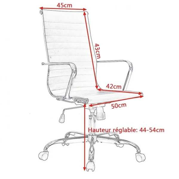 Chaise de Bureau Fauteuil de Direction Hauteur Réglable Pivotant Capacité 120kg, 56x63x103-113cm, Noir