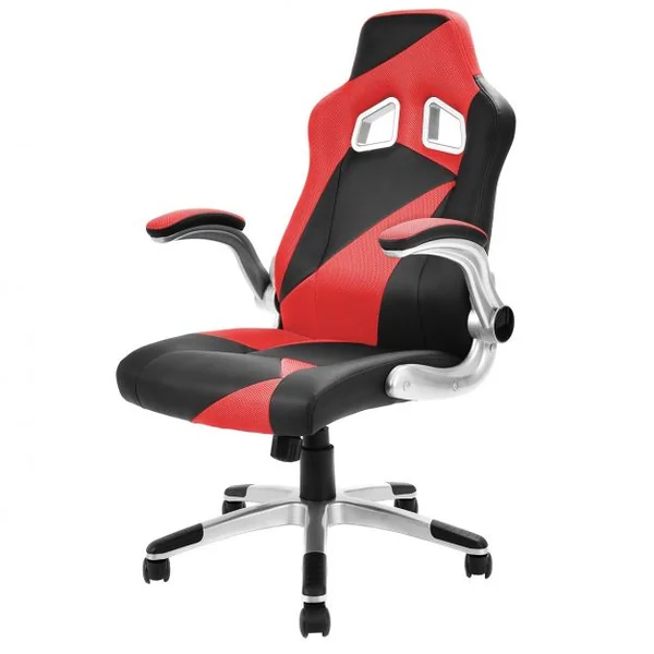 Chaise de bureau Fauteuil de gaming Chaise pour ordinateur, Réglable en hauteur, en PU et PVC, 68x67.5x111/121 cm, Rouge