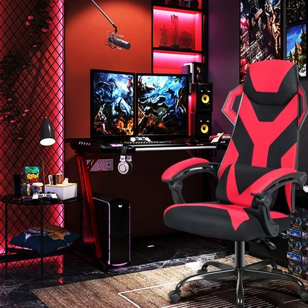 Chaise de Bureau Gamer Hauteur Réglable Inclinable de 90° à 135° Massage Capacité 120 Kg 66x65x120-130cm Rouge