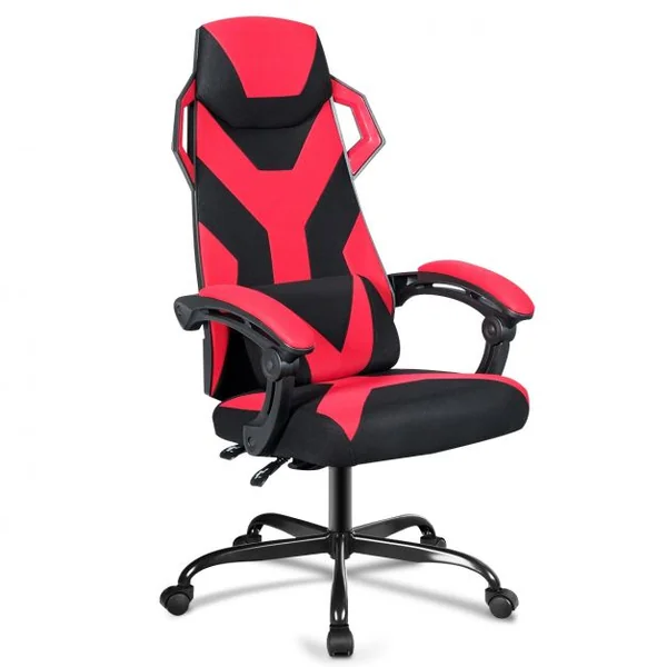 Chaise de Bureau Gamer Hauteur Réglable Inclinable de 90° à 135° Massage Capacité 120 Kg 66x65x120-130cm Rouge