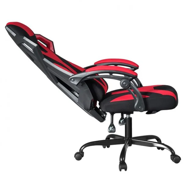 Chaise de Bureau Gamer Hauteur Réglable Inclinable de 90° à 135° Massage Capacité 120 Kg 66x65x120-130cm Rouge