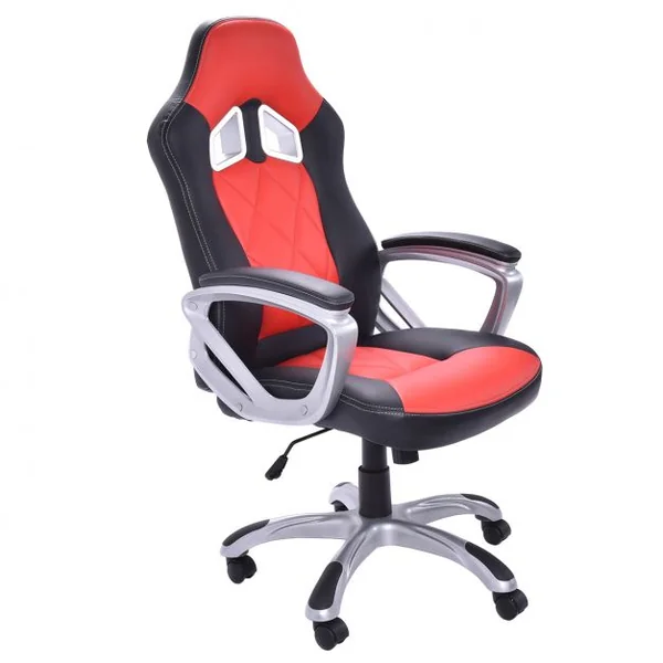 Chaise de bureau Gaming Siège sport Fauteuil de direction, baquet, pivotante, 120 kg max, 67x64x116-125cm, Rouge&Noir