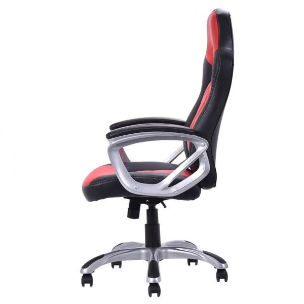 Chaise de bureau Gaming Siège sport Fauteuil de direction, baquet, pivotante, 120 kg max, 67x64x116-125cm, Rouge&Noir