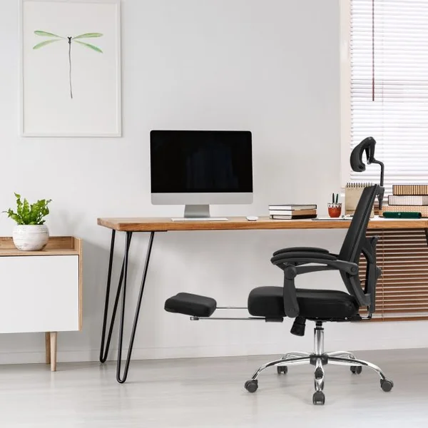 Chaise de Bureau Inclinable à Roulette en Maille avec Repose Pieds Dossier/Oreiller Réglable Charge 120KG