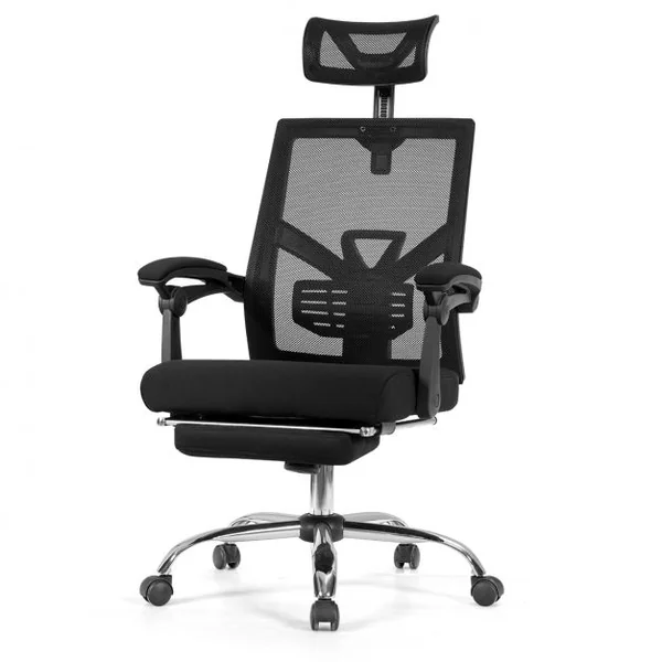 Chaise de Bureau Inclinable à Roulette en Maille avec Repose Pieds Dossier/Oreiller Réglable Charge 120KG