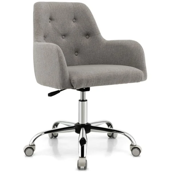 Chaise de Bureau Pivotable à 360° avec Roulettes et Dossier Capitonné en Tissu Interlock Girs