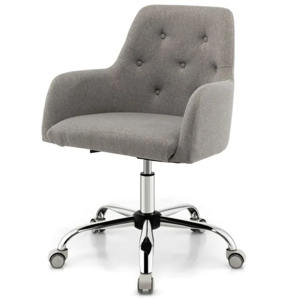 Chaise de Bureau Pivotable à 360° avec Roulettes et Dossier Capitonné en Tissu Interlock Girs