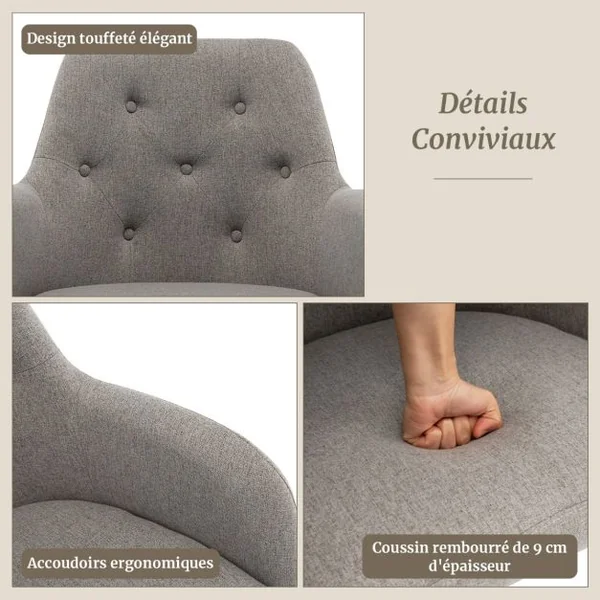 Chaise de Bureau Pivotable à 360° avec Roulettes et Dossier Capitonné en Tissu Interlock Girs