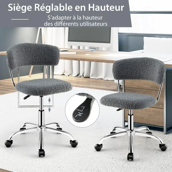 Chaise de Bureau à Domicile en poils synthétiques de lama avec Siège Rembourré Réglable en Hauteur Gris