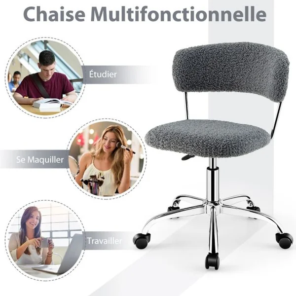 Chaise de Bureau à Domicile en poils synthétiques de lama avec Siège Rembourré Réglable en Hauteur Gris